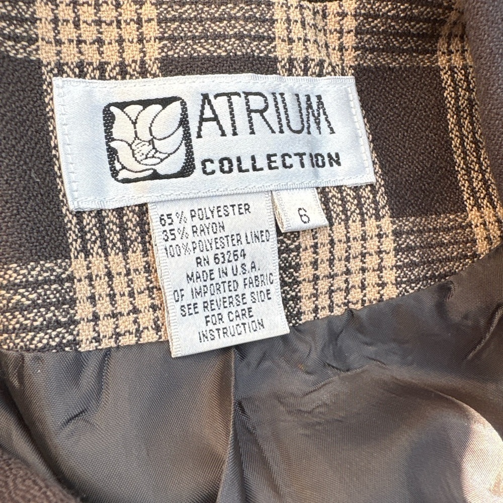 Atrium Collection Blazer Women 6 Brown Plaid Shawl Lapel Vintage Made‎ in USA - Picture 4 of 7